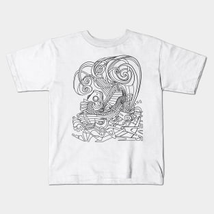 Rowing Fish Line art Kids T-Shirt